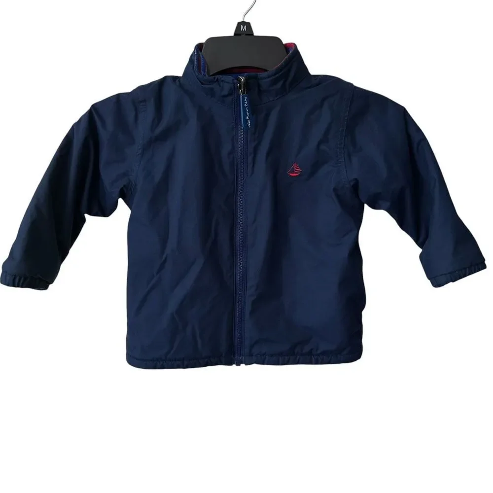 Jojo Maman Bebe Size 2 3‎ Fleece Lined Blue Jacket Striped Reversible Waterproof